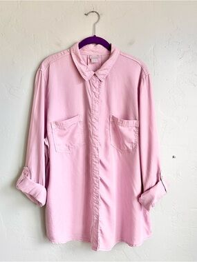 Chico's Women’s Summer Lilac Purple Button Up Shirt Roll Tab Sleeve Size XXL 20